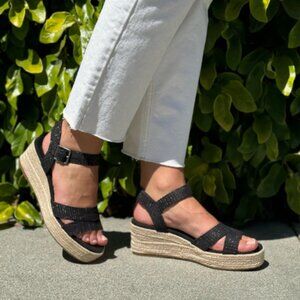 Like New!  Toms Audrey Metallic Wedge Sandal Black